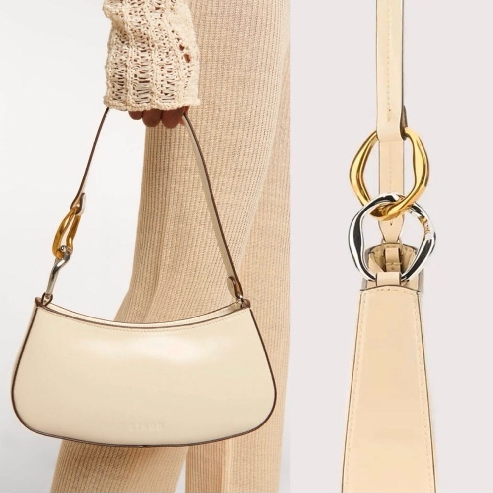 STAUD Ollie Curved Leather Shoulder Bag